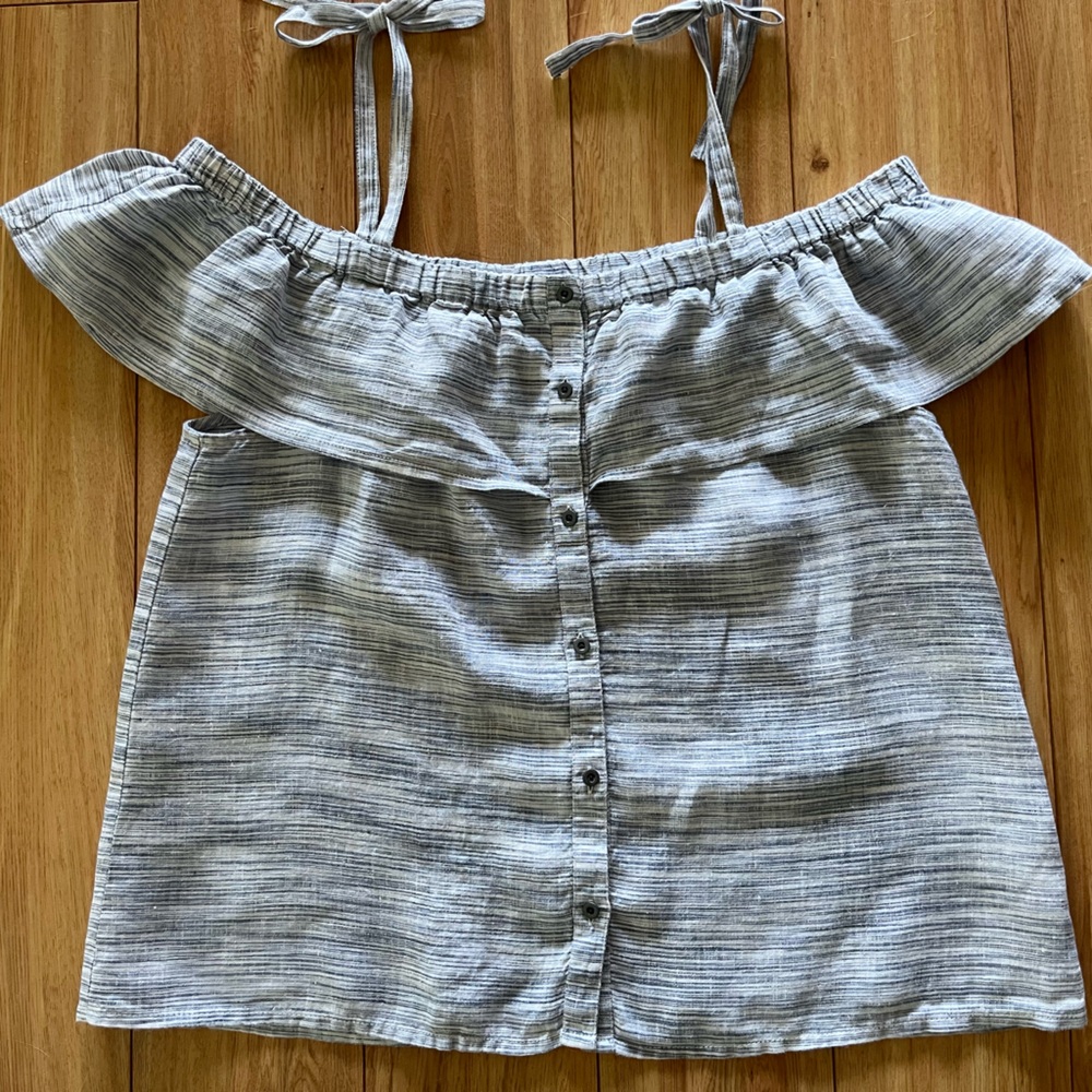 Lucky Brand Navy/White Off-Shoulder Crop Top
